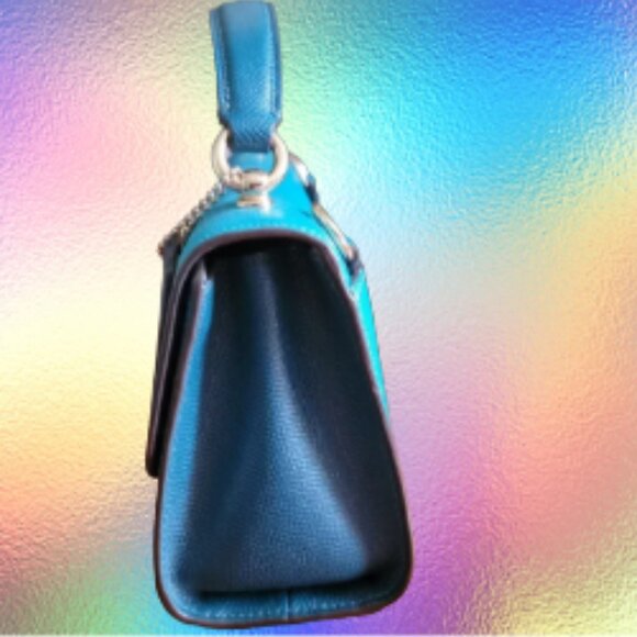 Coach Tilly Twistlock Satchel 23 In Colorblock Teal Crossgrain Leather #C2821 - Picture 2 of 10